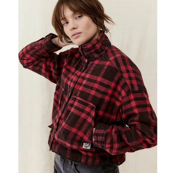 Urban Outfitters BDG Cropped Plaid Shacket Black Red Flannel Boxy Jacket Small - Picture 4 of 15